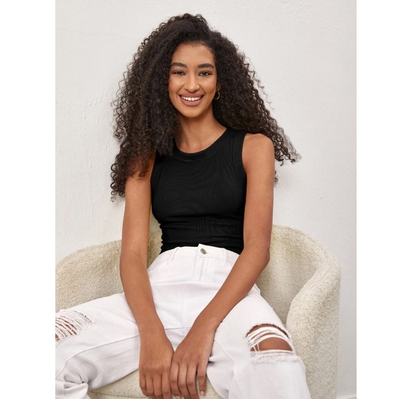 Black Tank Top Racerback Round Neck Slim Fit Stretchy Basic - Picture 7 of 9